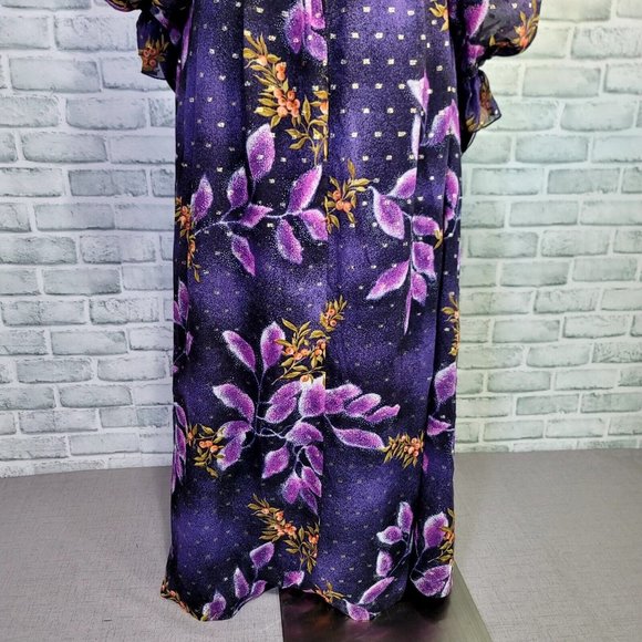 Vintage 70s Vera‎ Mont Paris Purple Floral Print Maxi Dress Ruffle Collar L/S - Picture 11 of 14
